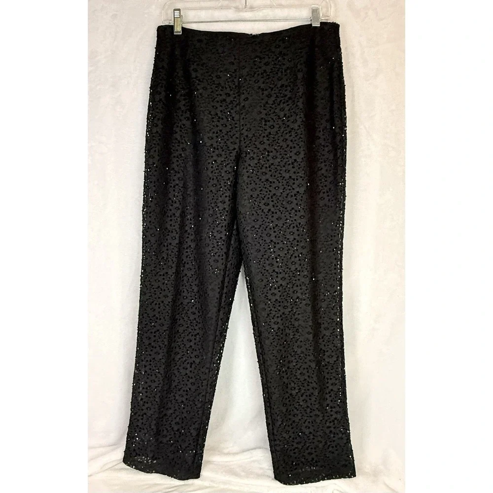 Veronique Young‎ Black Beaded Lace Pants Size 10 Formal Evening Glam